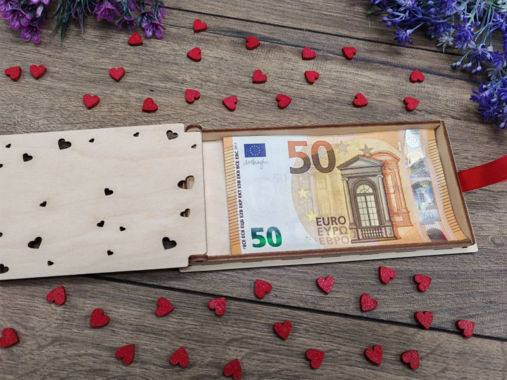 Drevená svadobná obálka na peniaze s venovaním