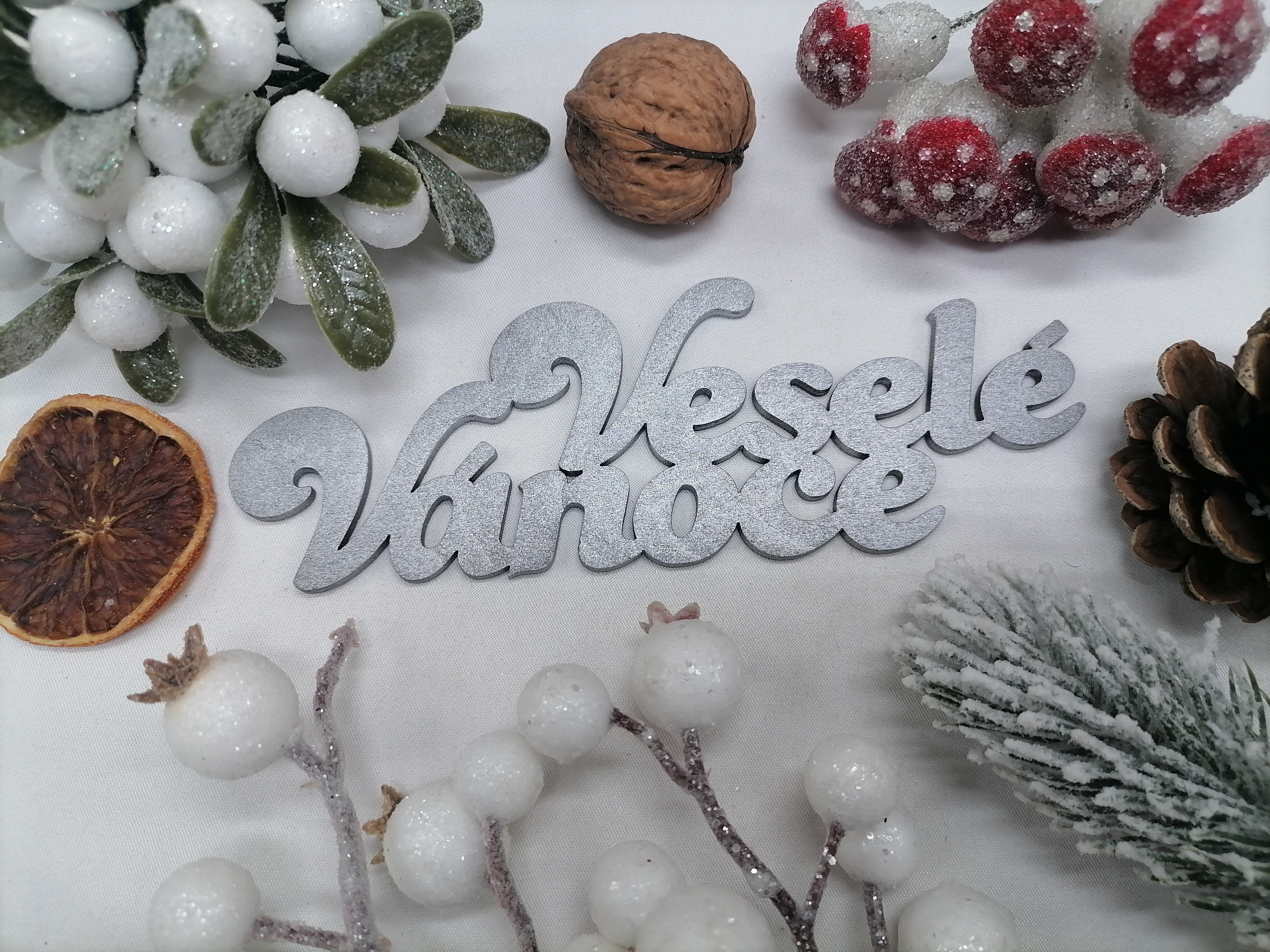 Strieborný český nápis Veselé Vánoce 20 cm