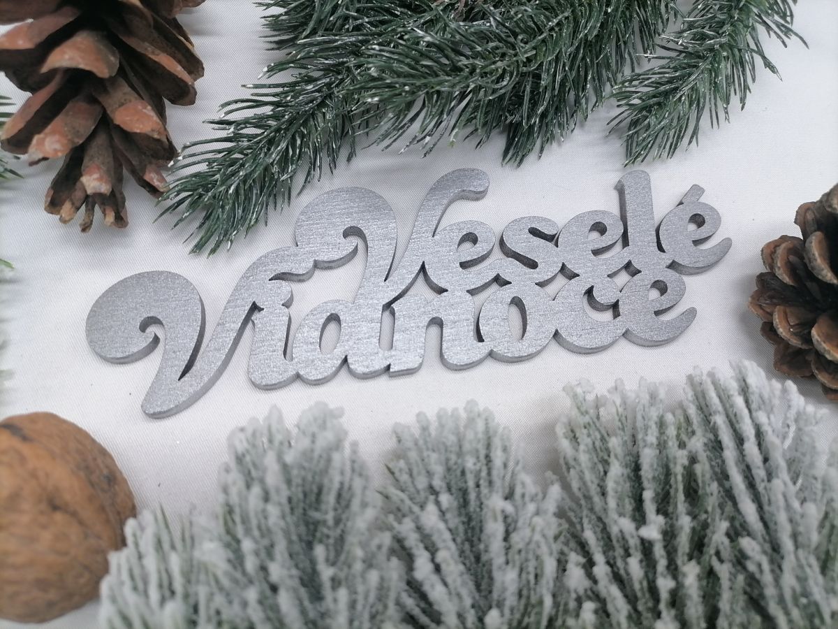Strieborný nápis Veselé Vianoce 25 cm