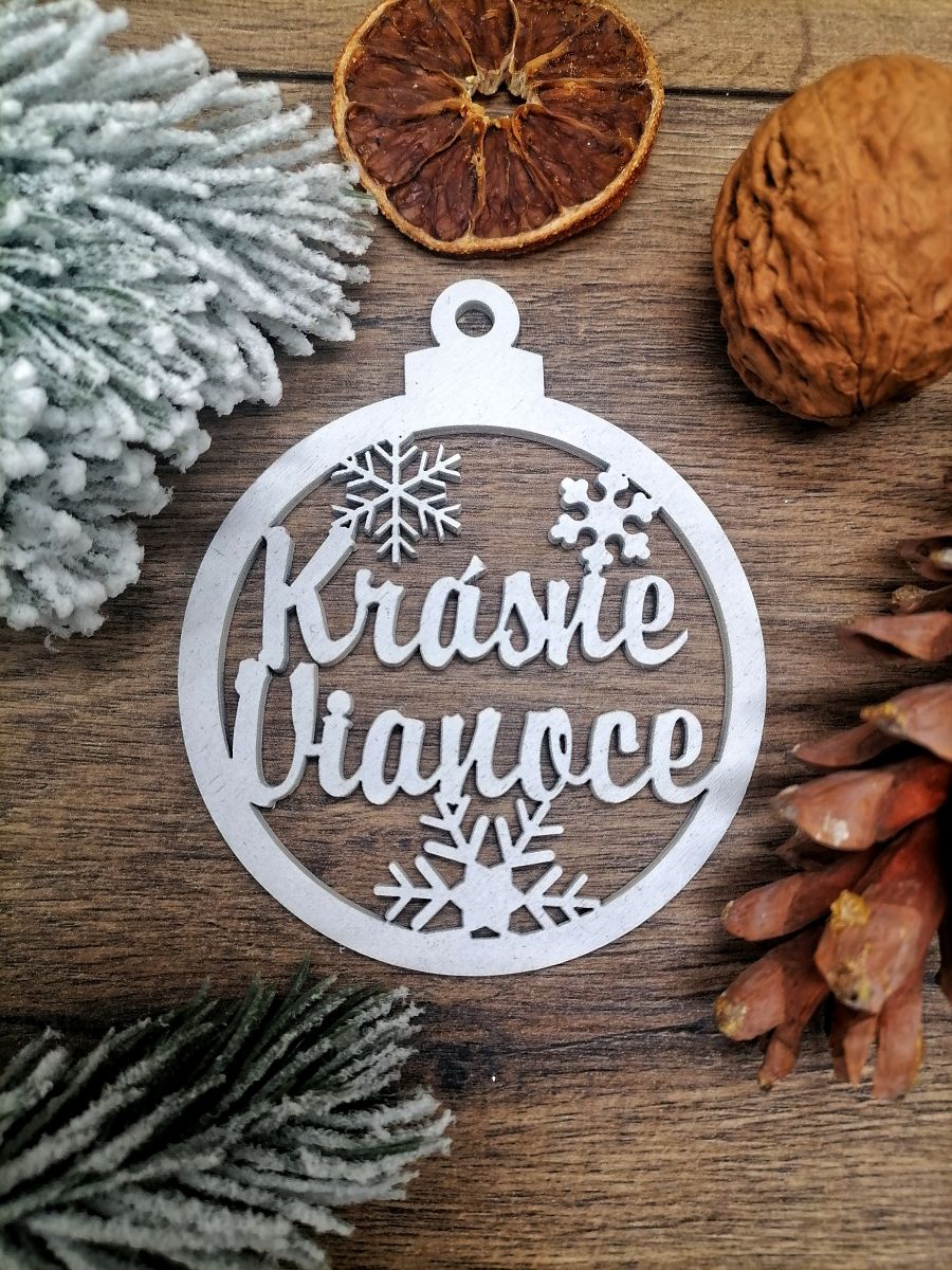 Vianočná ozdoba biela guľa krásne Vianoce 8x9cm