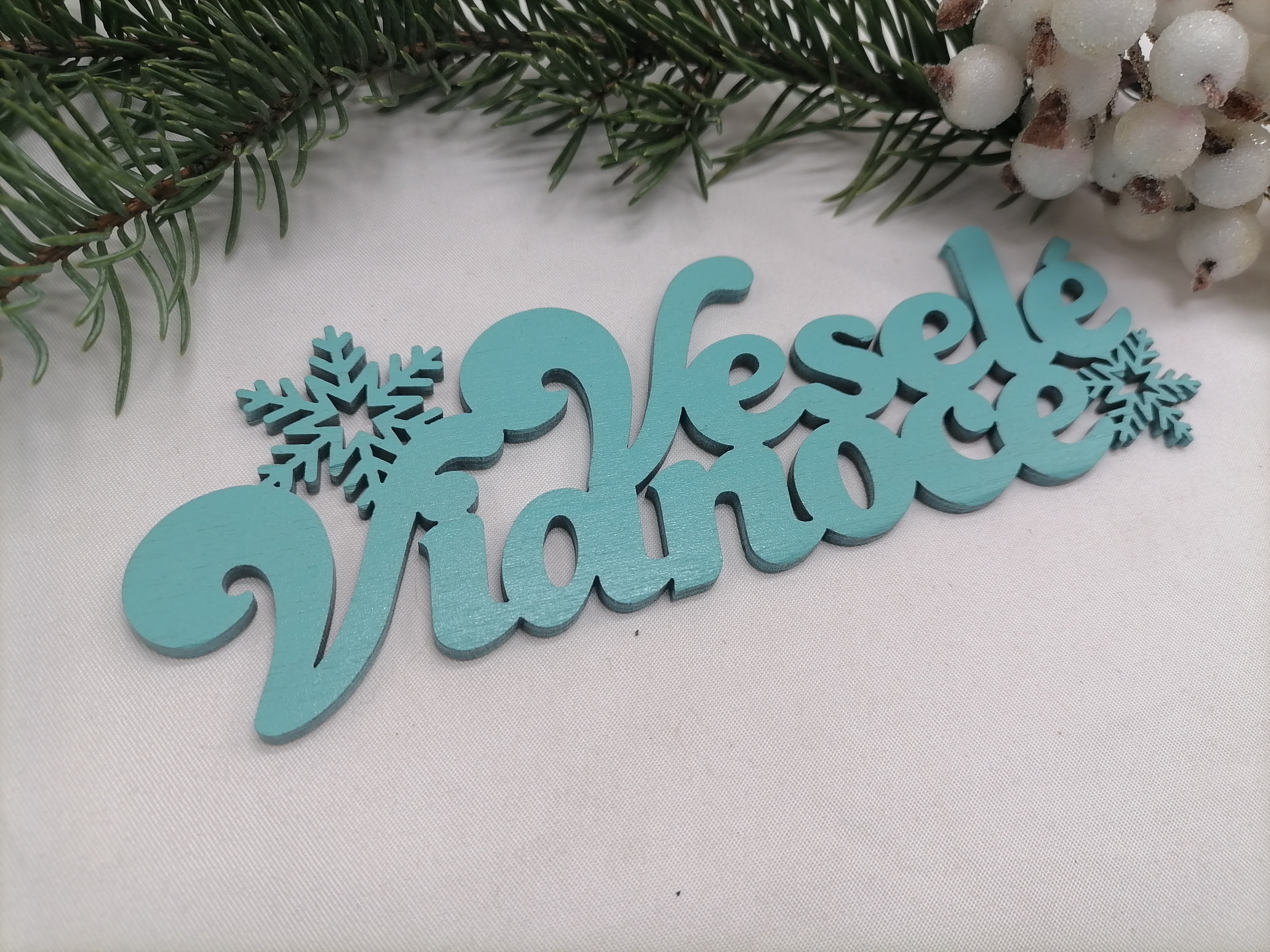 Výrez veselé vianoce - mentolová farba 25cm
