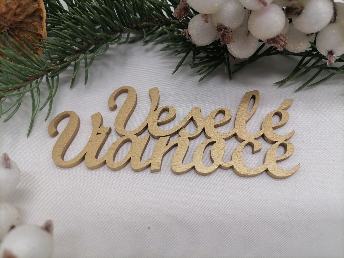 Výrez veselé vianoce - zlatá farba 25 cm