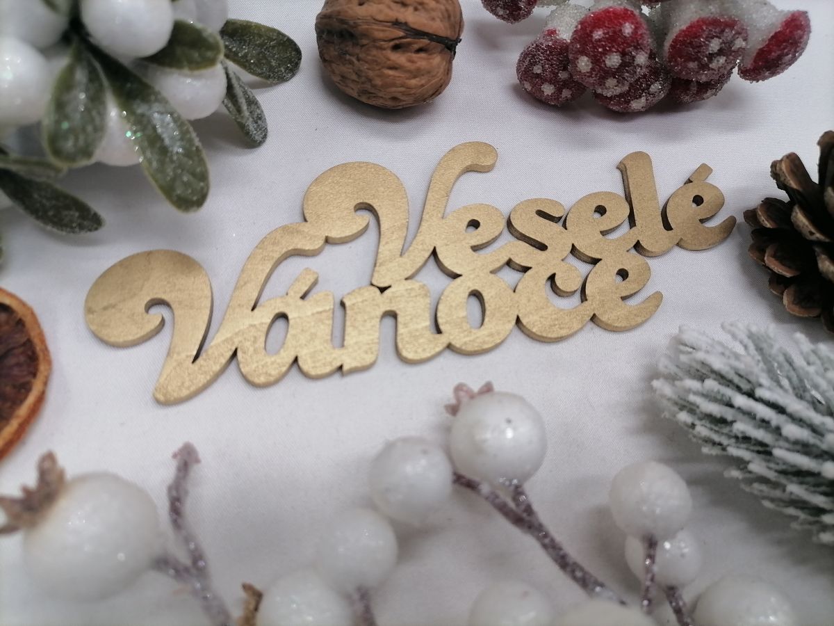 Zlatý český nápis Veselé Vánoce 10 cm