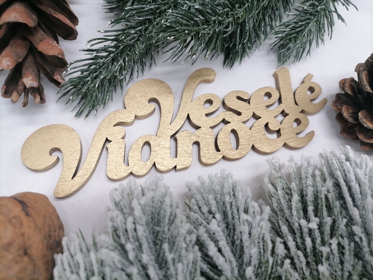 Zlatý nápis Veselé Vianoce 15 cm