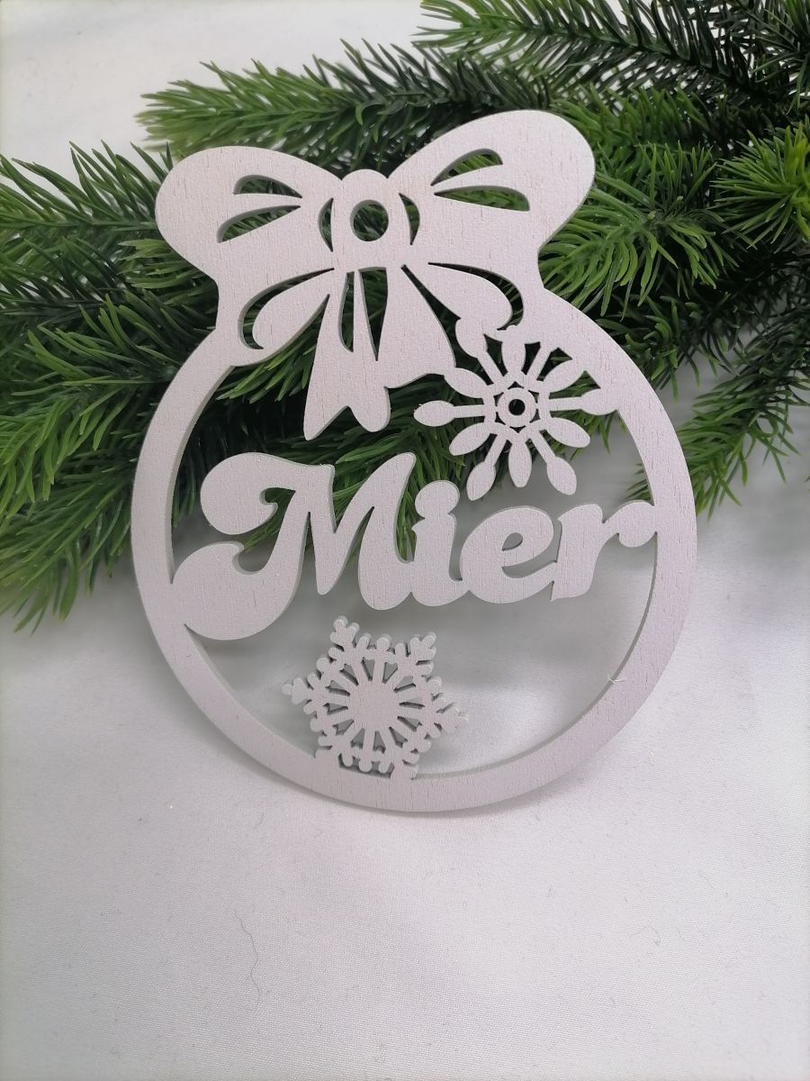 Vianočná ozdoba biela guľa Mier 8x9,5cm