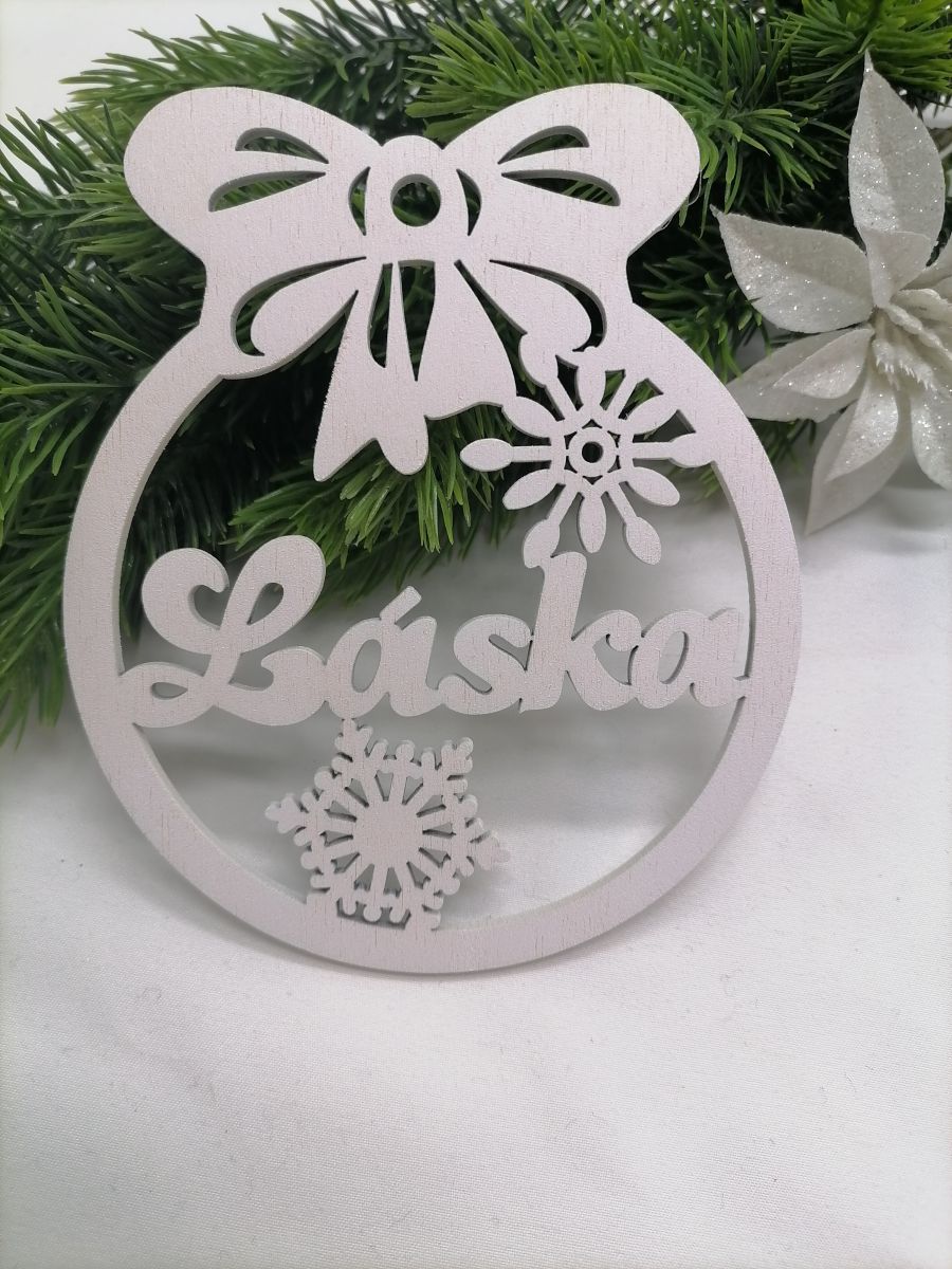 Vianočná ozdoba biela guľa Láska 8x9,5cm