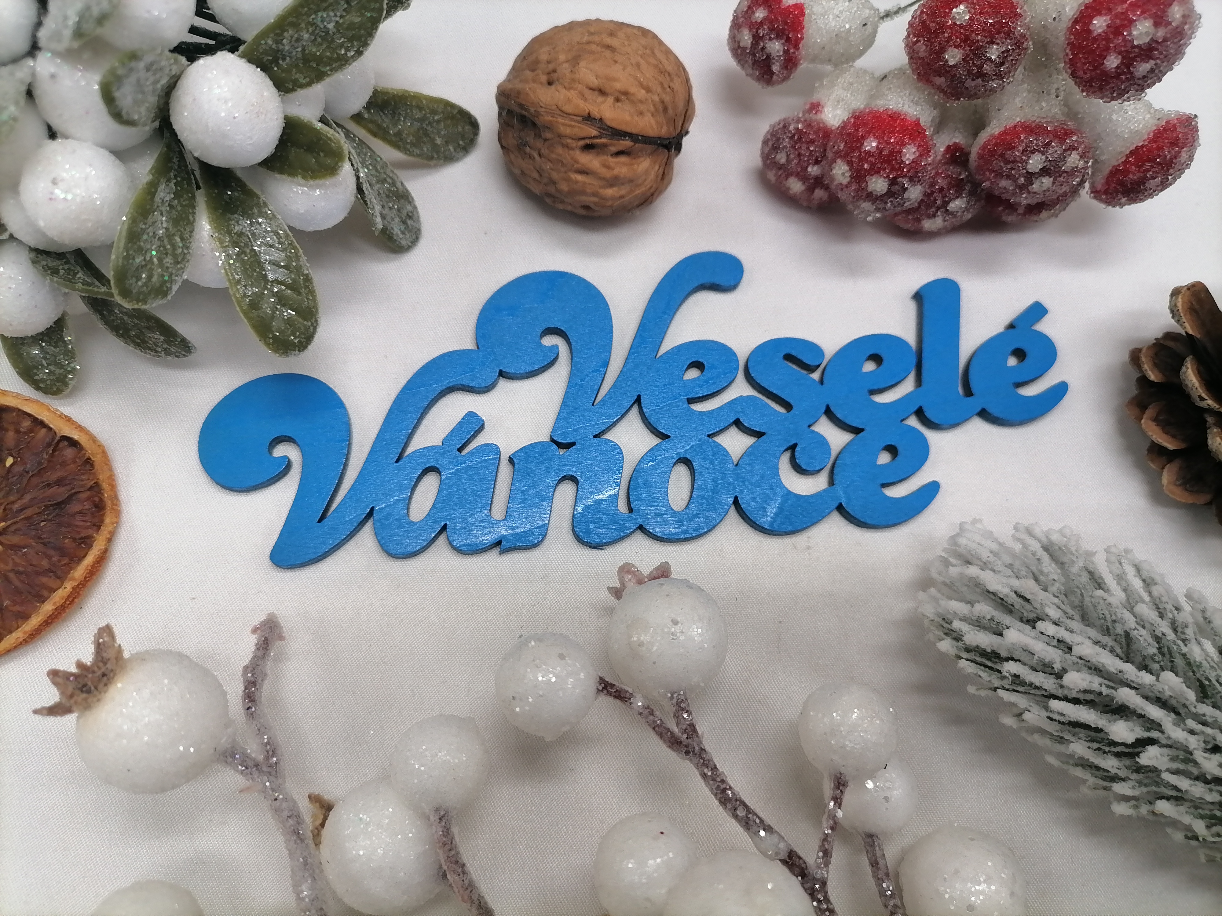 Modrý český nápis Veselé Vánoce 15 cm