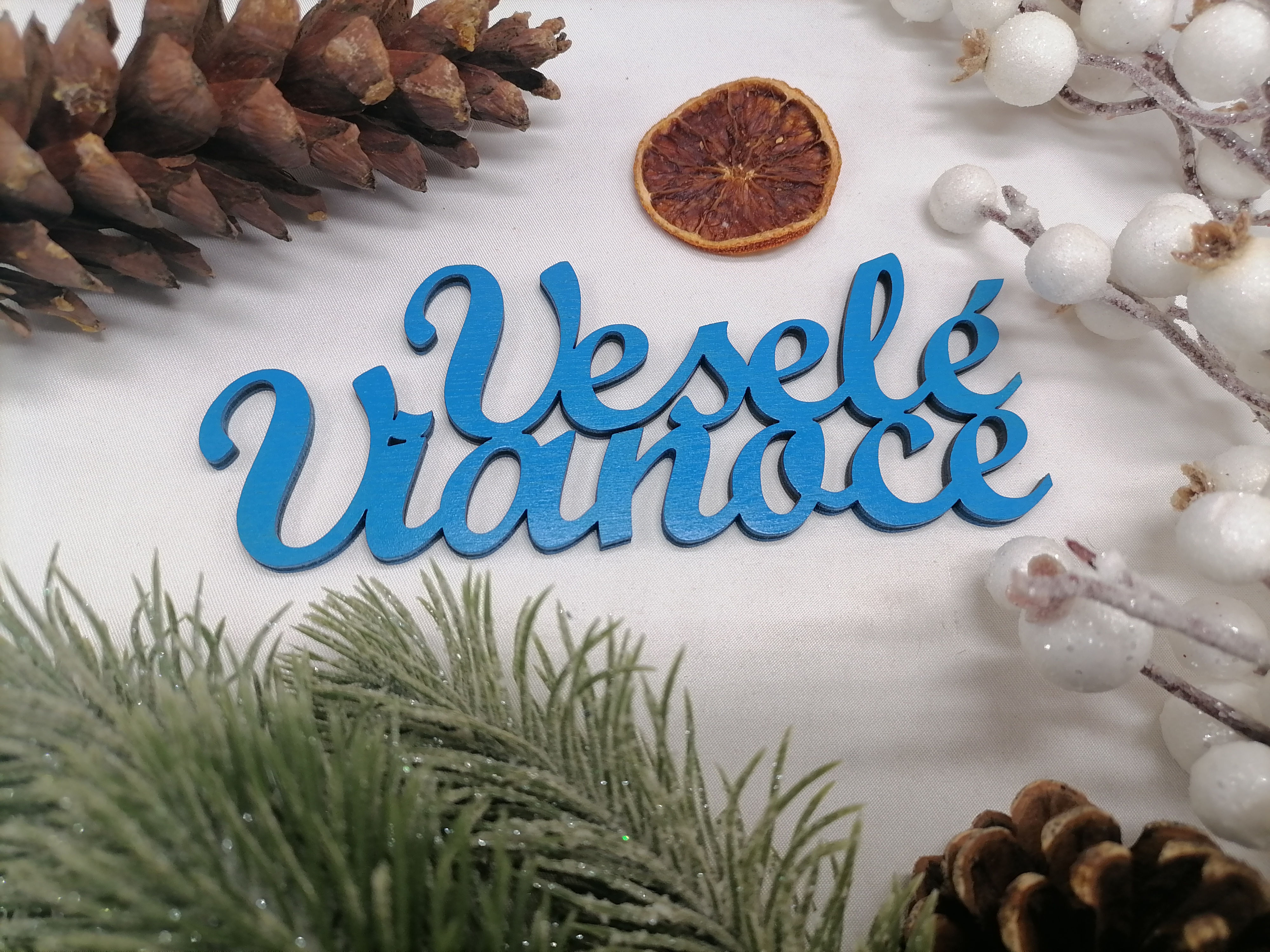 Modrý nápis Veselé Vianoce 25 cm