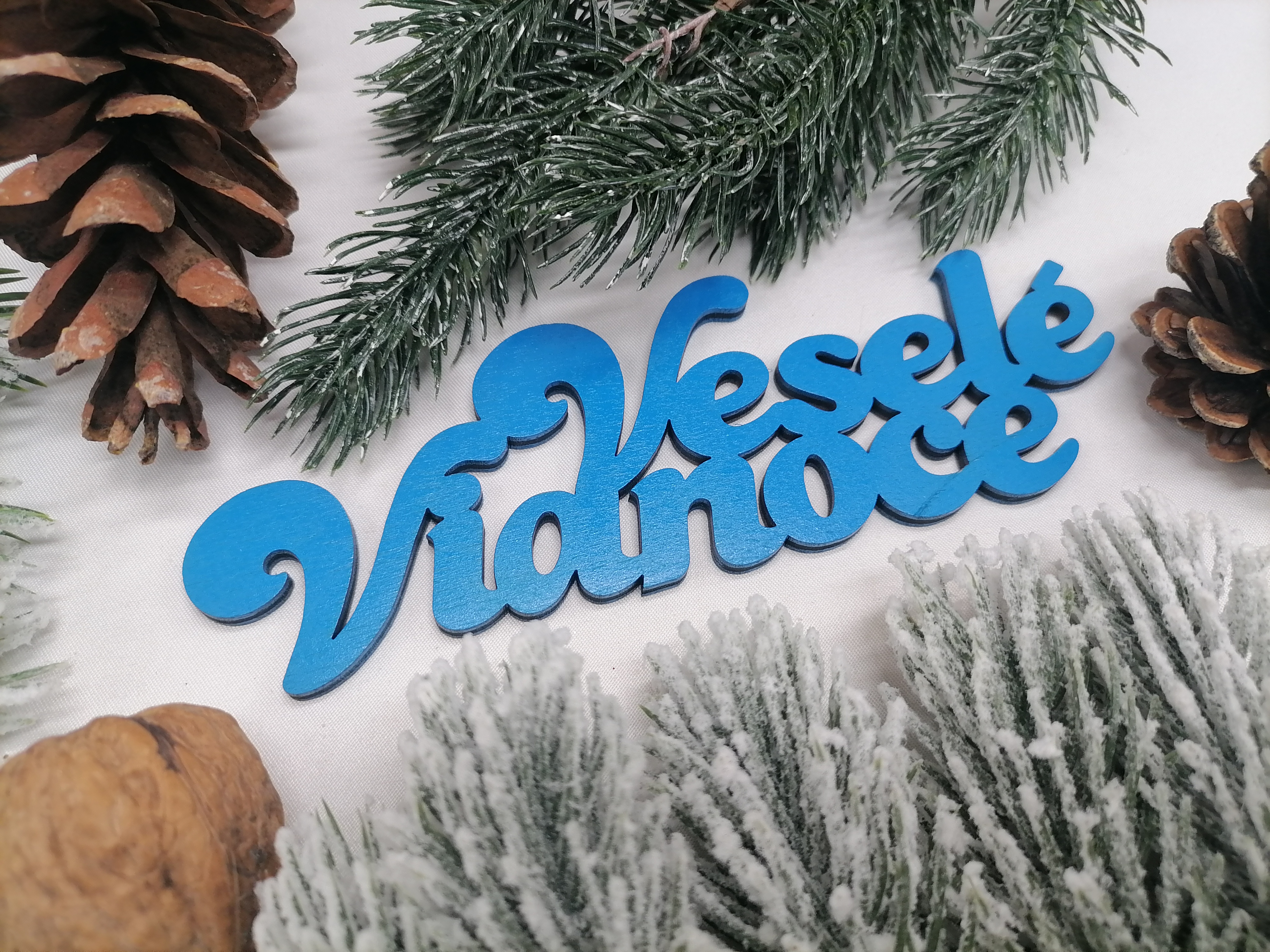 Modrý nápis Veselé Vianoce 25 cm