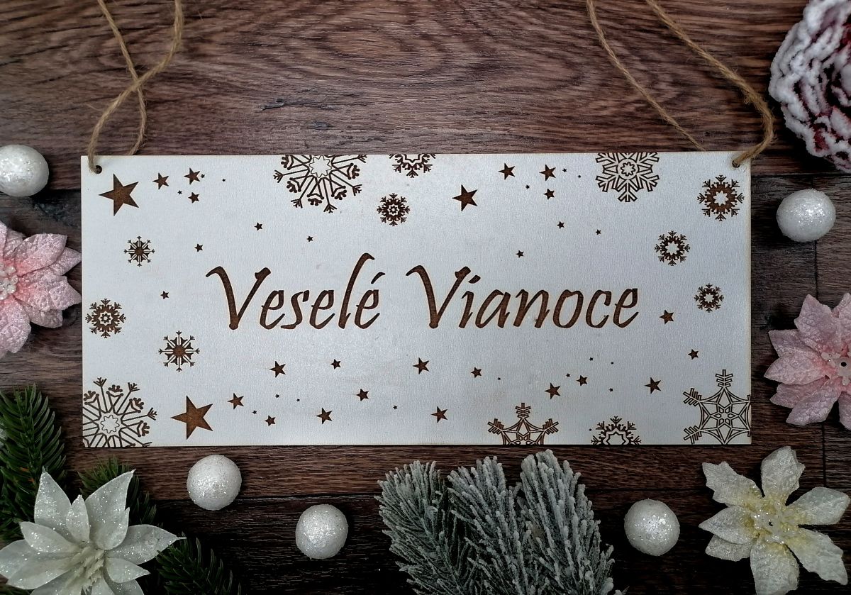 Biela tabuľka Veselé Vianoce