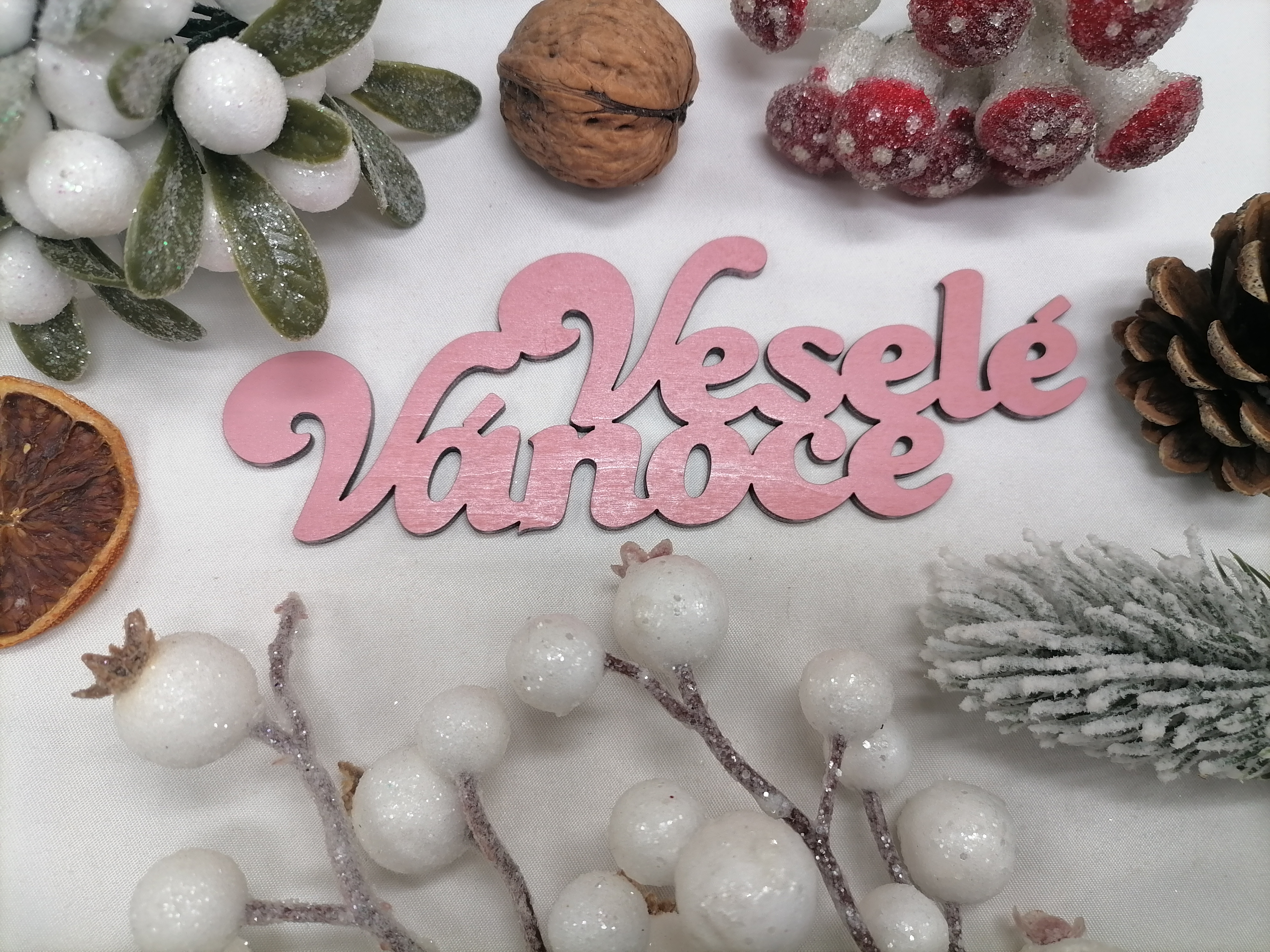 Ružový český nápis Veselé Vánoce 15 cm