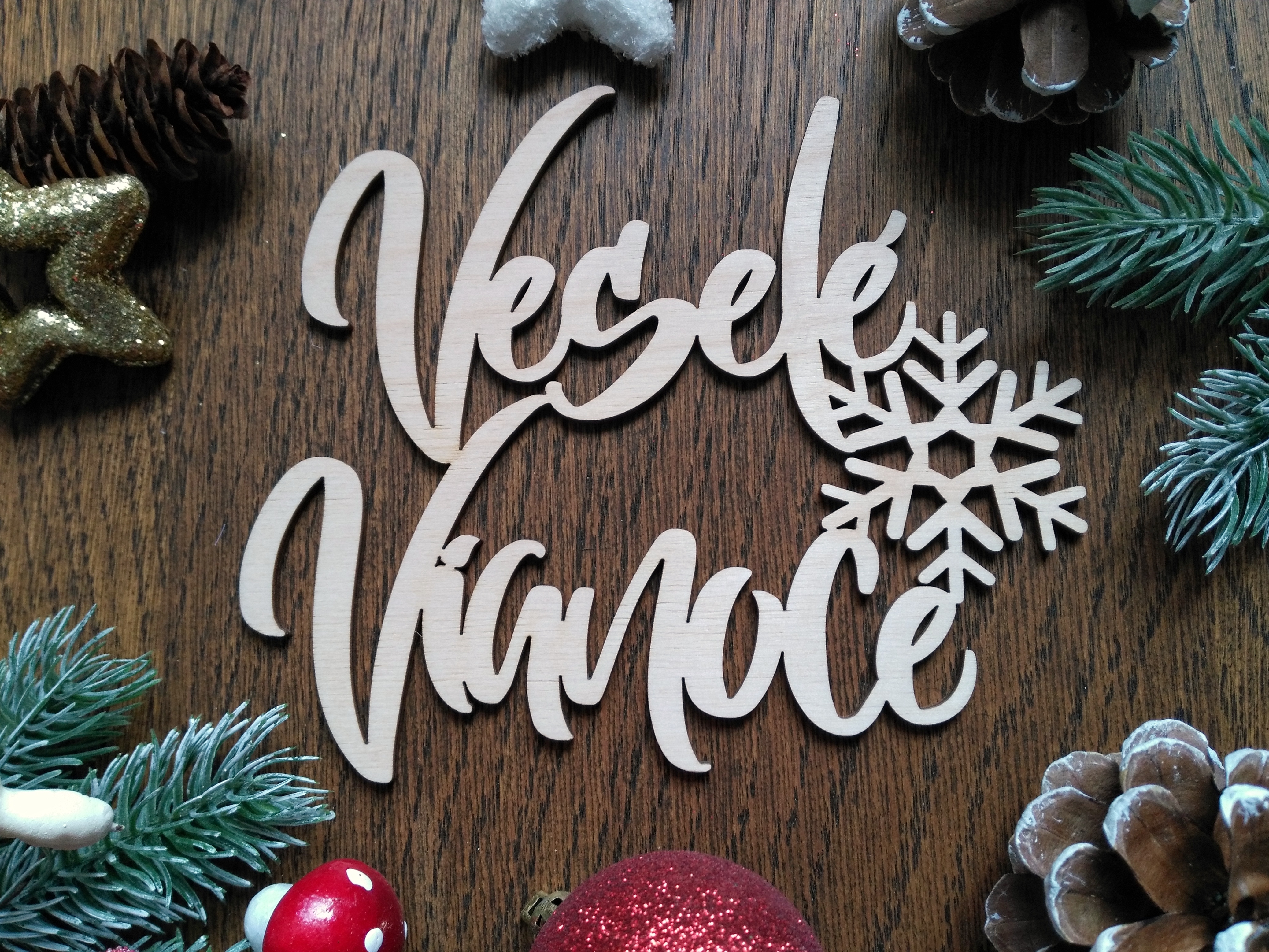 Drevený nápis Veselé  Vianoce 10 cm